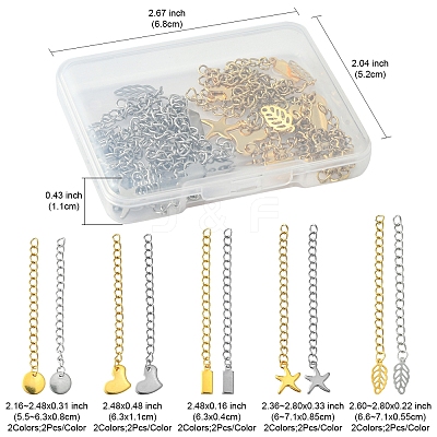 20Pcs 10 Style 304 Stainless Steel Curb Chain Extender STAS-FS0001-37-1