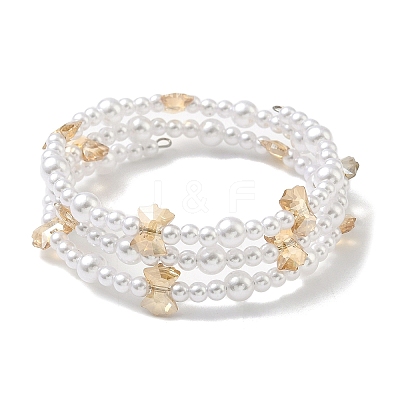 Glass & ABS Plastic Imitation Pearl Beaded Multi-srand Bracelets BJEW-JB12321-01-1