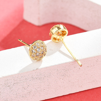 Flat Round Brass Micro Pave Clear Cubic Zirconia Stud Earrings EJEW-H162-05G-1