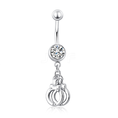 Piercing Jewelry Real Platinum Plated Brass Rhinestone Handcuffs Navel Ring Belly Rings AJEW-EE0001-36-1