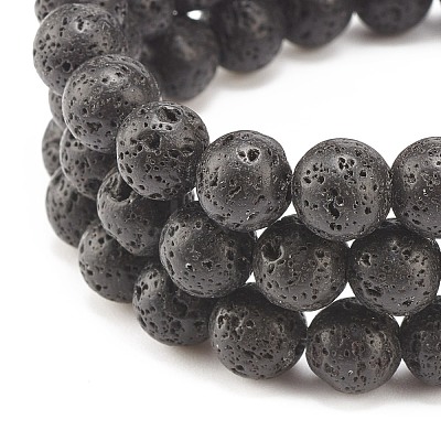 3Pcs 3 Style Natural Lava Rock & Tibetan Agate Stretch Bracelet with Alloy Tube Beaded BJEW-JB08322-1
