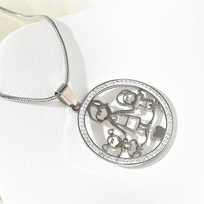 201 Stainless Steel Crystal Rhinestone Ring with Family Pendant Necklaces for Mother's Day Gift NJEW-P327-04P-A-1