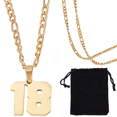 1Pc 304 Stainless Steel Figaro Chain Number Pendant Necklaces NJEW-BBC0001-28B-G-1