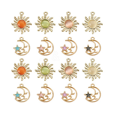 16Pcs 8 Styles Alloy Cat Eye Pendants ENAM-BT0001-09-1