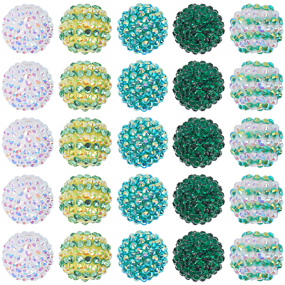 30Pcs 5 Style Round Resin Rhinestone Graduated Beads RESI-SC0003-05-1