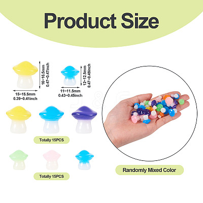 30Pcs 2 Styles Luminous Resin Mushroom Ornament RESI-TA0004-04B-1