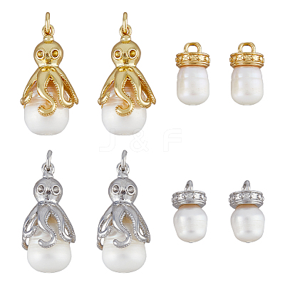 8Pcs 4 Styles Shell Pearl Pendants KK-DC0002-79-1