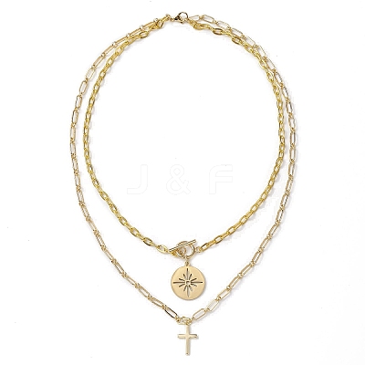 Iron Cable Chain & Paperclip Chain Double Layer Necklaces NJEW-JN04961-1