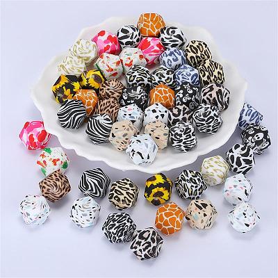 Colorful Pattern Printed Silicone Beads SI-JX0022A-17-1