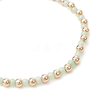 Bohemian Style Glass Seed Beaded and Brass Beaded Stretch Bracelets for Women BJEW-JB11801-1