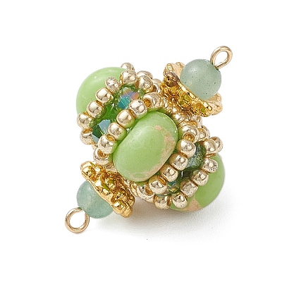 Dyed Synthetic Imperial Jasper & Handmade Glass Seed Beaded Rhombus Connector Charms PALLOY-MZ00960-04-1