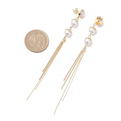 Shell Pearl Bead Tassel Stud Earrings EJEW-JE06653-1