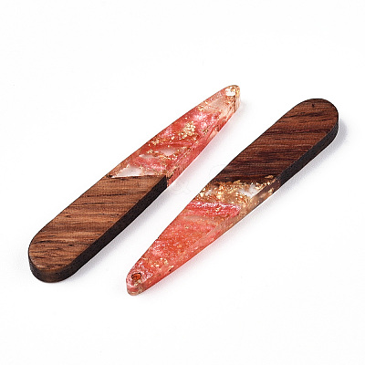 Transparent Resin & Walnut Wood Pendants X-RESI-N039-69E-1