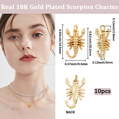 10Pcs Scorpion Brass Pendants KK-BBC0022-83-1