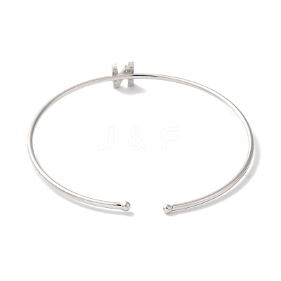 Rack Plating Brass Micro Pave Clear Cubic Zirconia Letter Open Cuff Bangles BJEW-A018-01P-N-1