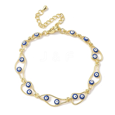 Brass Enamel Flat Round Evil Eye Link Chain Bracelets for Women BJEW-G764-01G-05-1