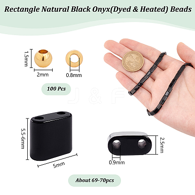 1 Strand Rectangle Natural Black Onyx(Dyed & Heated) Beads Strands G-NB0005-54B-1