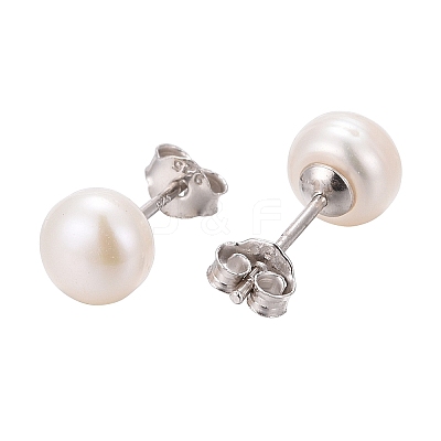 Anti-Tarnish Pearl Ball Stud Earrings EJEW-Q701-01A-1