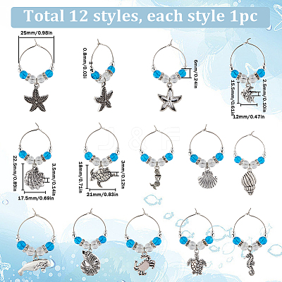 Beach Ocean Theme Alloy Wine Glass Charms AJEW-SC0002-41-1