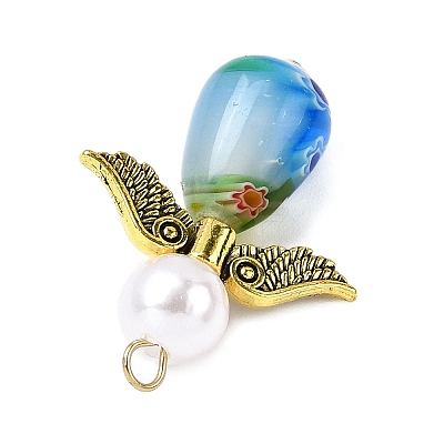 Handmade Millefiori Glass Pendants PALLOY-JF04573-02-1
