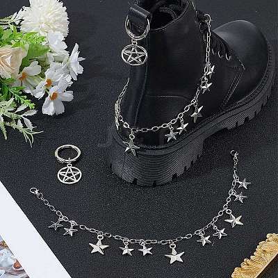 4Pcs 2 Styles Brass Twisted Chains Boot Strap Chains & Alloy Shoes Charms Sets HJEW-BM0001-08-1