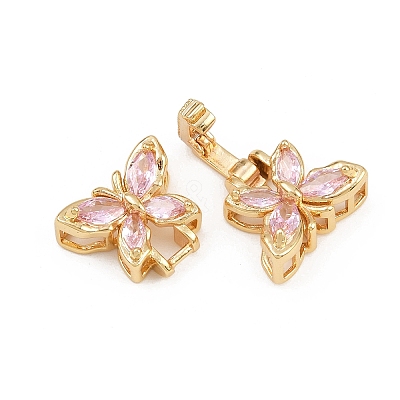 Brass Micro Pave Cubic Zirconia Fold Over Clasps KK-C075-42G-1