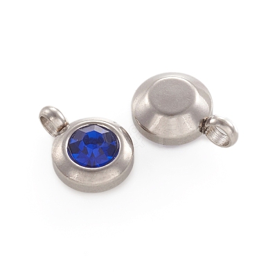 Trendy Original Color 304 Stainless Steel Faceted Grade A Rhinestone Flat Round Charms Pendants RB-N030-01H-1