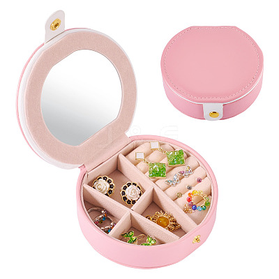 Round PU Leather & Plastic Jewelry Set Storage Box CON-TAC0014-06B-1