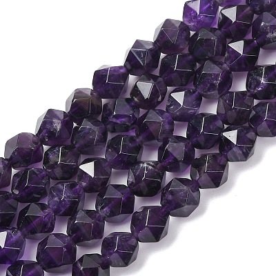 Faceted Natural Amethyst Beads Strands G-K066-09-8mm-01-1