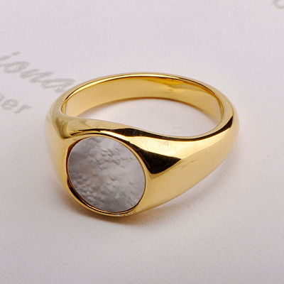 304 Stainless Steel with Natural Shell Finger Rings WGA15AE-03-1