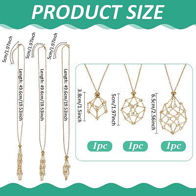 3Pcs 3 Styles Stainless Steel Macrame Pouch Pendant Cable Chain Necklace Making NJEW-BC0001-14G-1