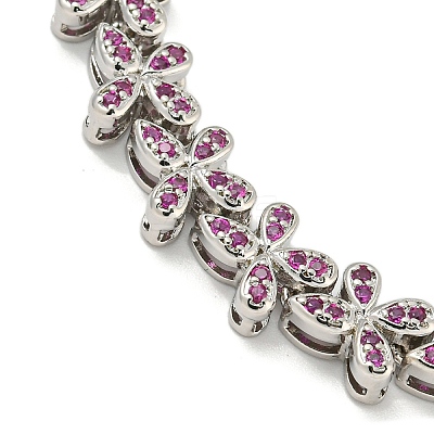 Rack Plating Brass Pave Cubic Zirconia Butterfly Link Bracelets for Women BJEW-B110-05P-02-1