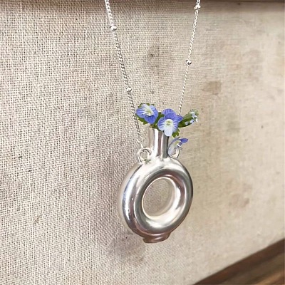Alloy Donut Shape Wearable Flower Vase Pendant Necklaces for Women WG60C45-01-1