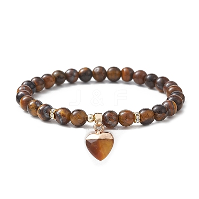 Natural Tiger Eye Round Beaded Stretch Bracelets BJEW-JB09727-04-1