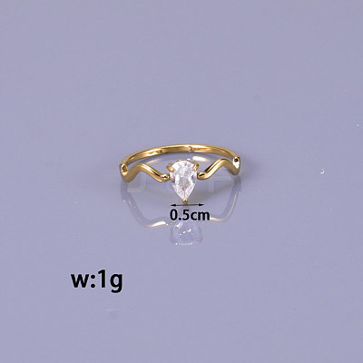 Teardrop 304 Stainless Steel with Clear Cubic Zirconia Finger Rings for Women FS-WG6614B-03-1