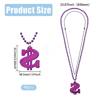 Plastic Dollar Sign Big Pendant Ball Chain Necklaces NJEW-WH0021-81A-1