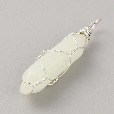 Synthetic Luminous Stone Double Terminal Pointed Dyed Pendants G-WH031-05P-08-1
