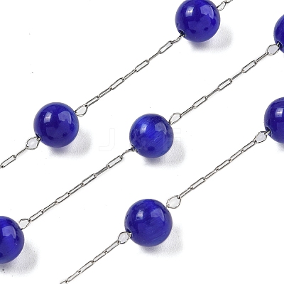 304 Stainless Steel with Glass Cat Eye Link Chains CHS-G038-08P-07-1