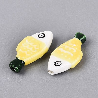 Hand Painted Fish Shaped Porcelain Beads PORC-N013-06J-1