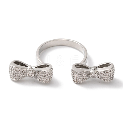 Bowknot Brass Micro Pave Clear Cubic Zirconia Open Cuff Rings for Women LS-RJEW-C098-15P-1