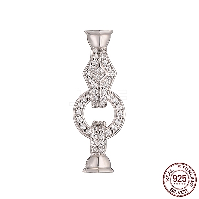 Rhodium Plated 925 Sterling Silver Micro Pave Clear Cubic Zirconia Fold Over Clasps STER-K176-15P-1