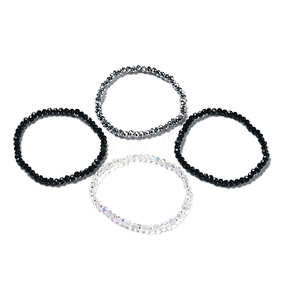 4Pcs Faceted Glass Beaded Stretch Bracelets Set BJEW-WH0016-37B-1