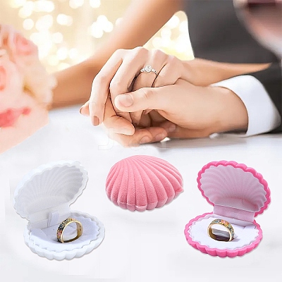 1Pc Shell Shaped Velvet Jewelry Storage Boxes VBOX-YW0001-05A-1
