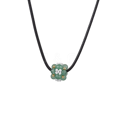 Natural Mixed Stone & Glass Seed Beads Cluster Flower Pendant Necklaces NJEW-MZ00095-1
