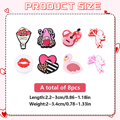 8Pcs 8 Styles Valentine's Day Silicone Focal Beads SIL-YW0001-64-1