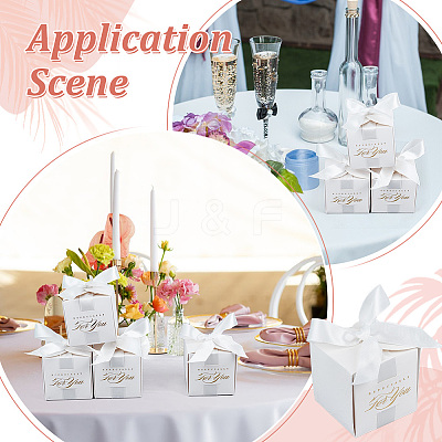 Square Paper Wedding Candy Storage Boxes with Ribbon CON-WH0001-80-1