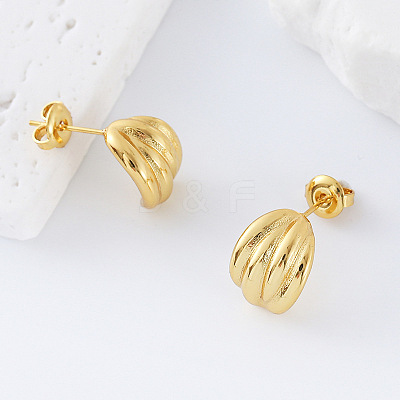 Pumpkin Stripe 304 Stainless Steel Stud Earrings for Women VG3470-1