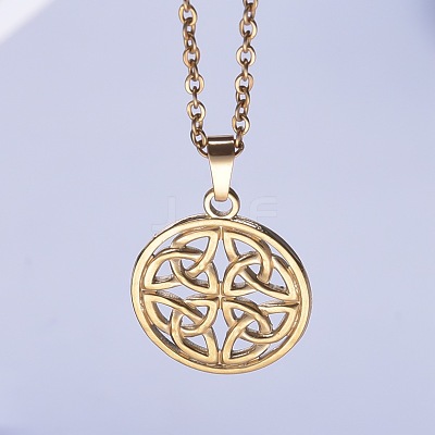 201 Stainless Steel Flat Round with Viking Knot Pendant Necklaces for Women Men FS-WGDB207-02-1