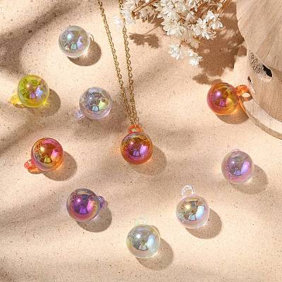 100Pcs 10 Colors UV Plating Rainbow Iridescent Transparent Acrylic Pendants PACR-CJ0001-31-1