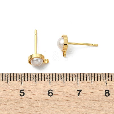 SHEGRACE Brass ABS Imitation Pearl Half Round Stud Earring Findings XGR0101G-118G-1